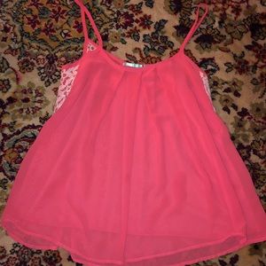 Coral W/ White Lace Casual Tank